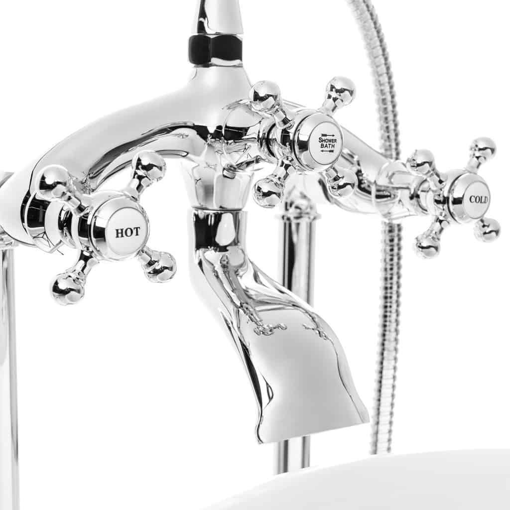 AKDY® AZ-8713 Contemporary Freestanding Floor Mount Bath Tub Filler Faucet Spout Single Handle with Handheld Shower Head, Polished Chrome