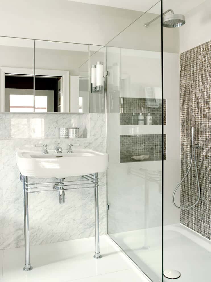 Checkered Tan with Solid White bathroom tile