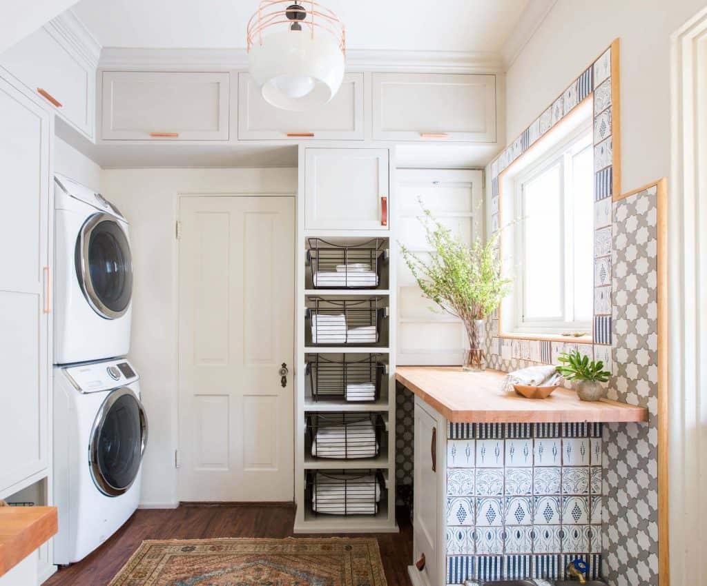 A Tall Shelf Holding Many Towels