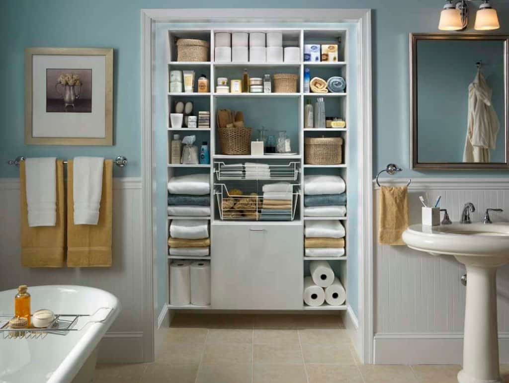 Multiple Shelf Use for Storing Towels.