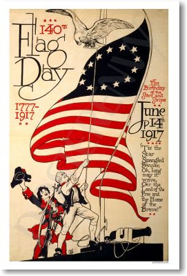 140th Flag Day 1777 - 1917 - Vintage Artwork Reprint Poster