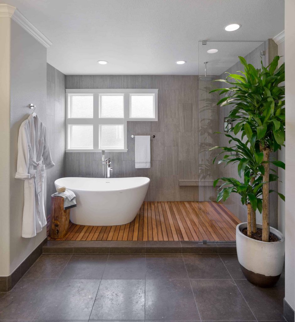 zen master gray tile bathroom design in Hawaii