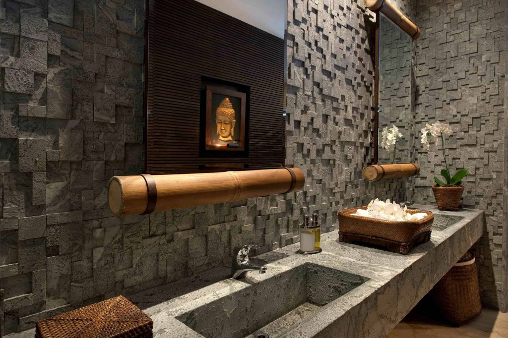 asian master brown tile and ceramic tile bathroom design in Portland