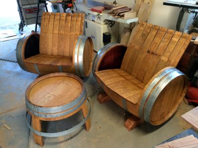 2 Wine Barrel Chairs & 1 Table