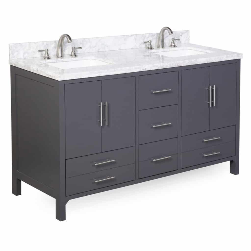 California Double Sink Bathroom Vanity with Marble Countertop, Cabinet with Soft Close Function and Undermount Ceramic Sink