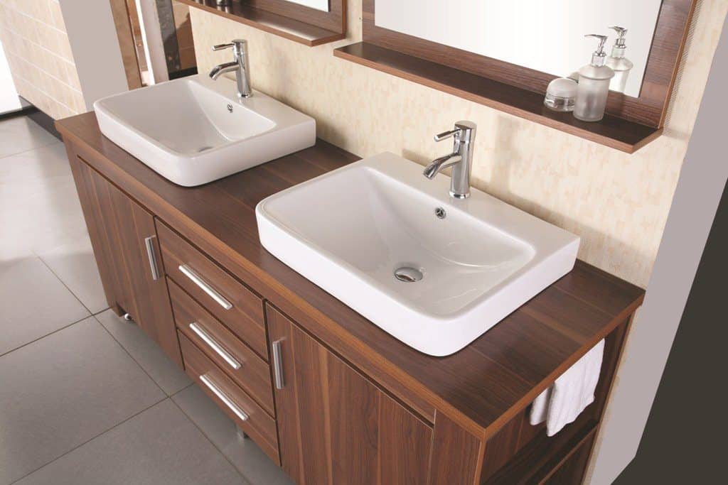 Design Element Washington Double Drop-In Vessel Sink Vanity Set with Three Drawers and Toffee Finish