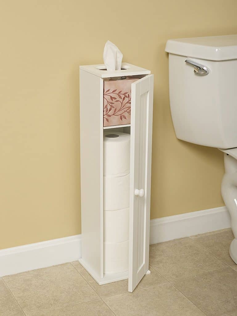 Free Standing White Toilet Paper Bathroom Cabinet Holder