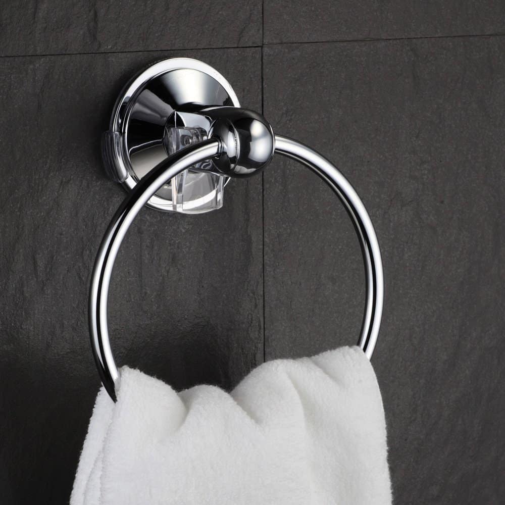 HotelSpa® AquaCare series Insta-mount Towel Ring - Drill Free, Mounts instantly on all smooth or textured surfaces without tools, drilling and surface damage