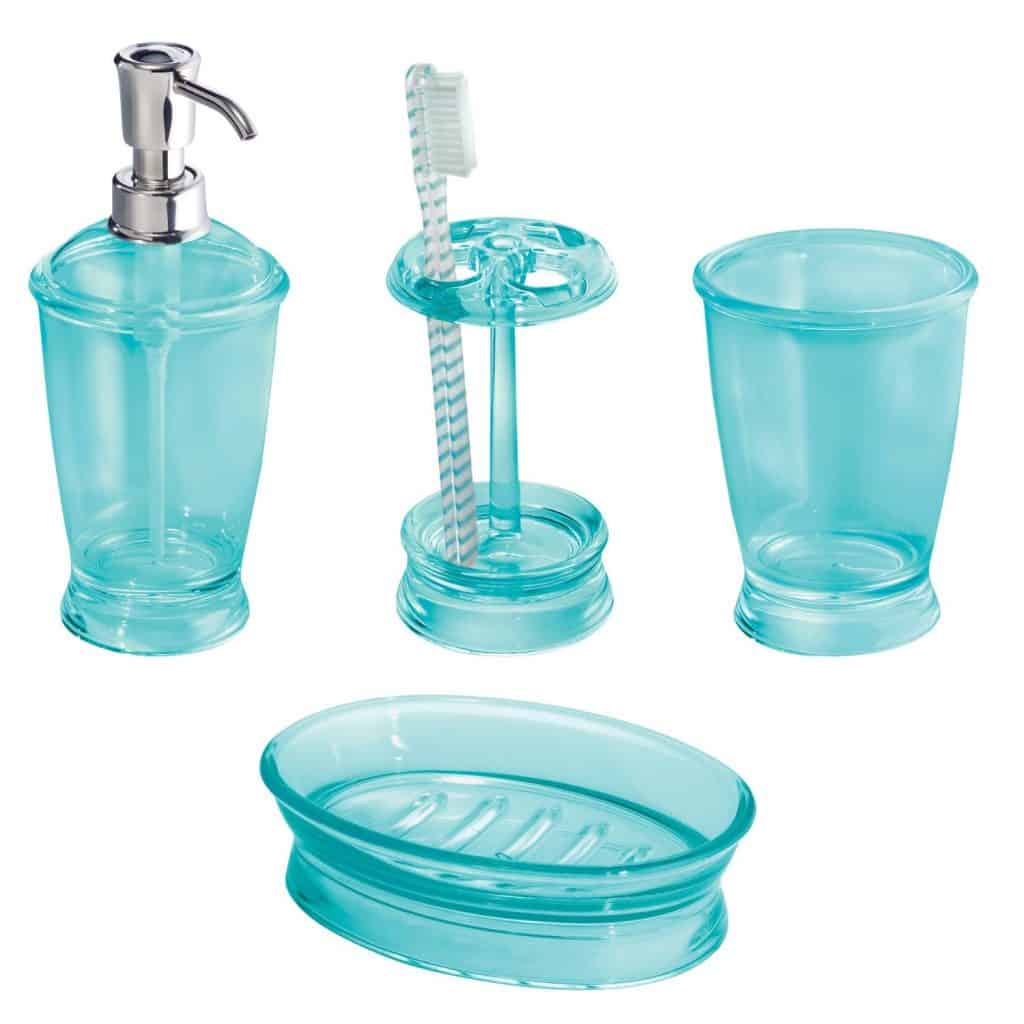 InterDesign Franklin 4-Piece Bath Accessories Set, Aruba Blue