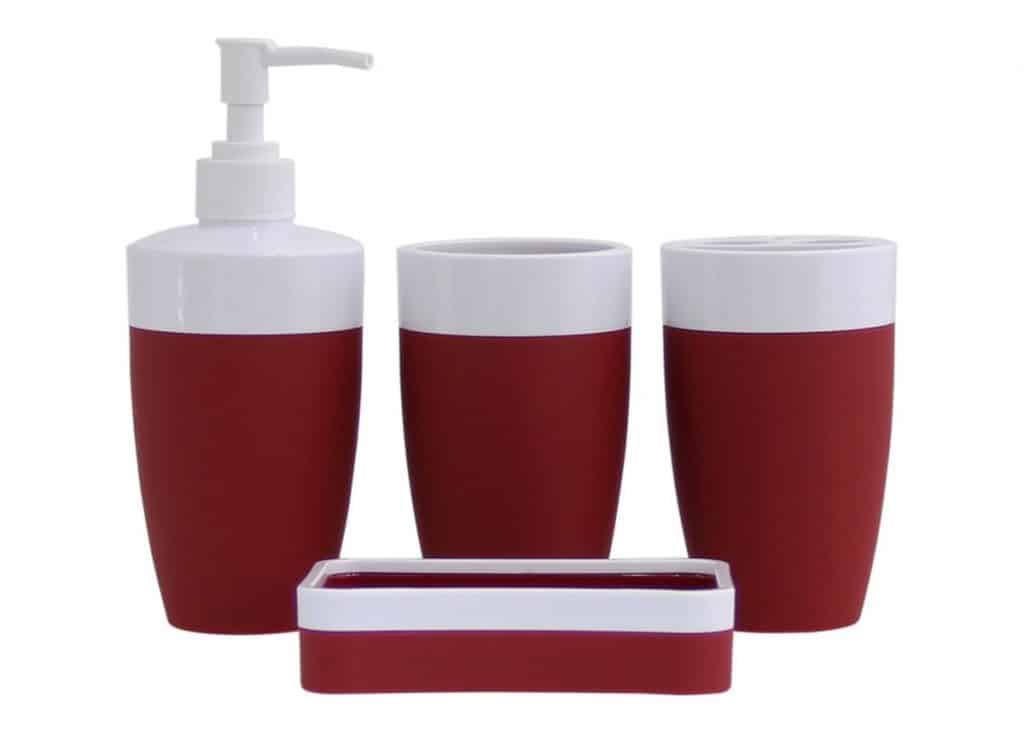 JustNile Plastic Rubber 4-Piece Bathroom Accessory Set - Modern Red