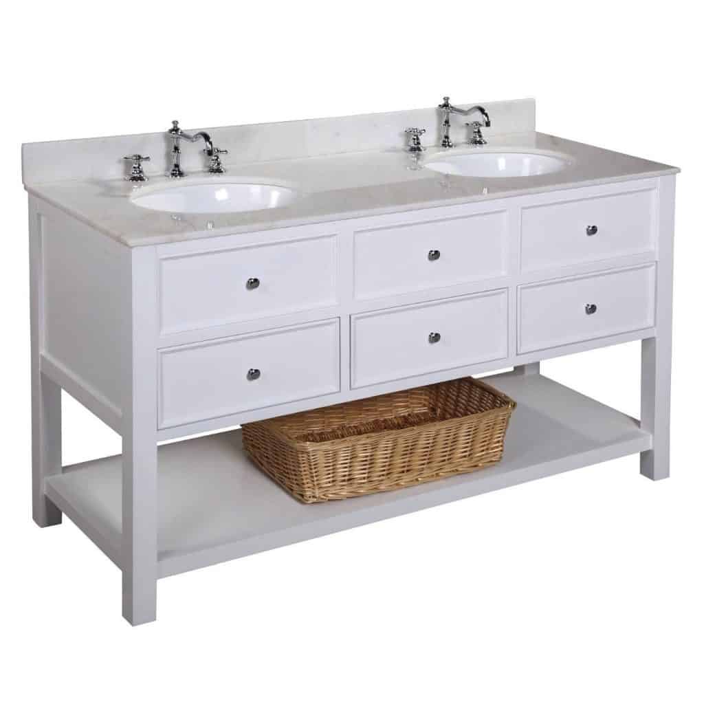 New Yorker Double Sink Bathroom Vanity with Marble Countertop, Cabinet with Soft Close Function and Undermount Ceramic Sink