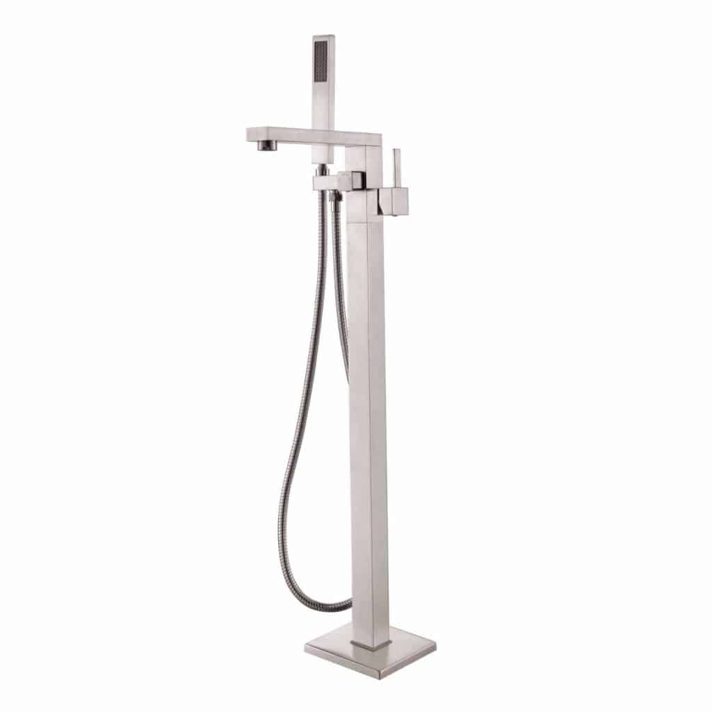 Rozinstanitary Brushed Nickel Floor Standing Bathtub Faucet with Handheld Shower