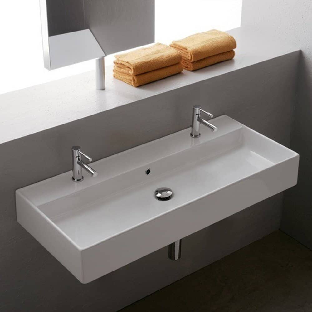 Scarabeo Scarabeo 8031R-100B-2Hole-637509879839 Luxury Wall Mounted Ceramic Sink, White