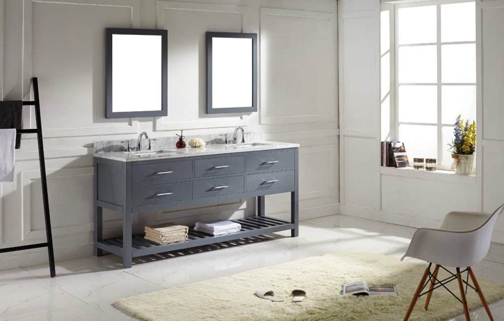 Virtu USA MD-2272-WMSQ-GR Transitional 72-Inch Double Sink Bathroom Vanity Set, Grey