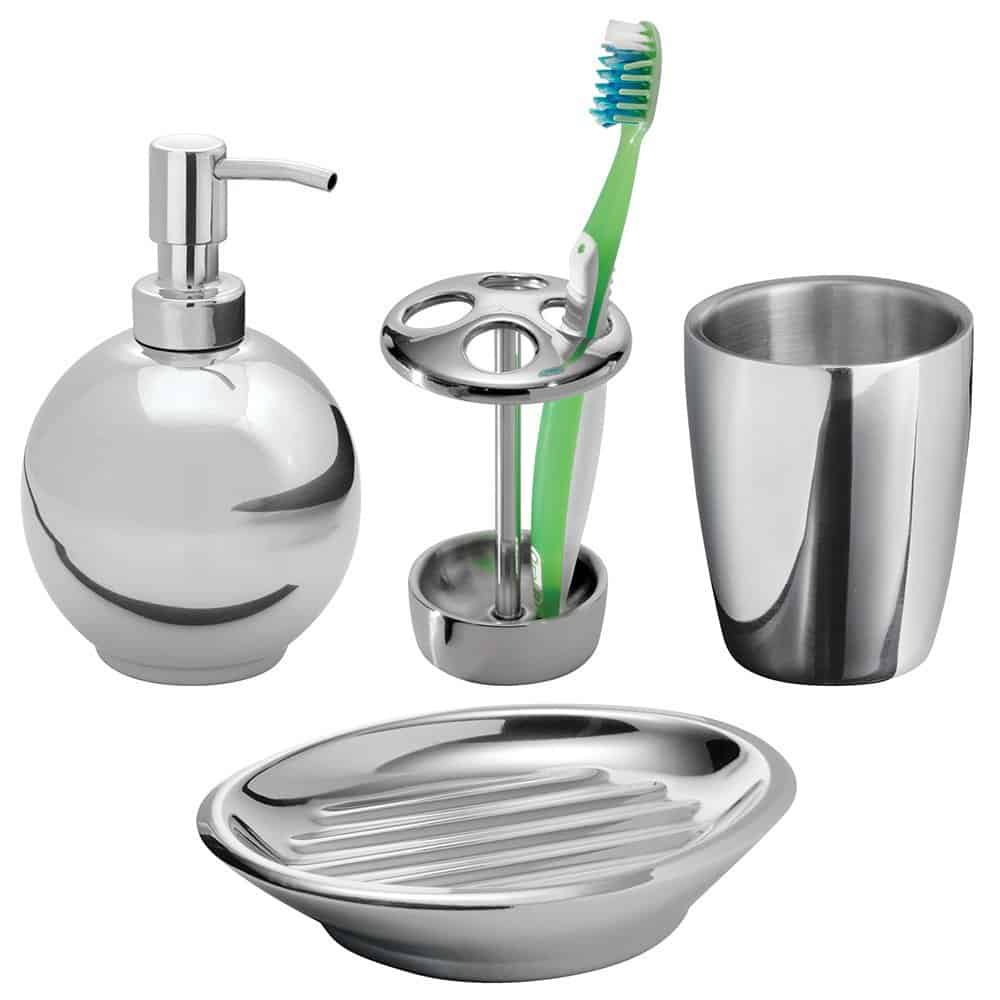 mDesign Bath Accessories Set- 4 Piece, Polished Stainless Steel