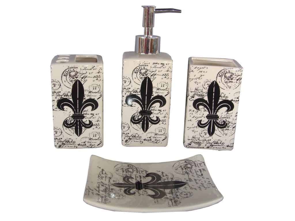 ndecor Home 4-Piece Ceramic Fleur De Lis Bath Set