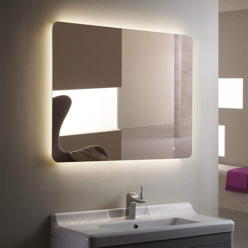 Horizontal LED Bathroom Silvered Mirror with Touch Button
