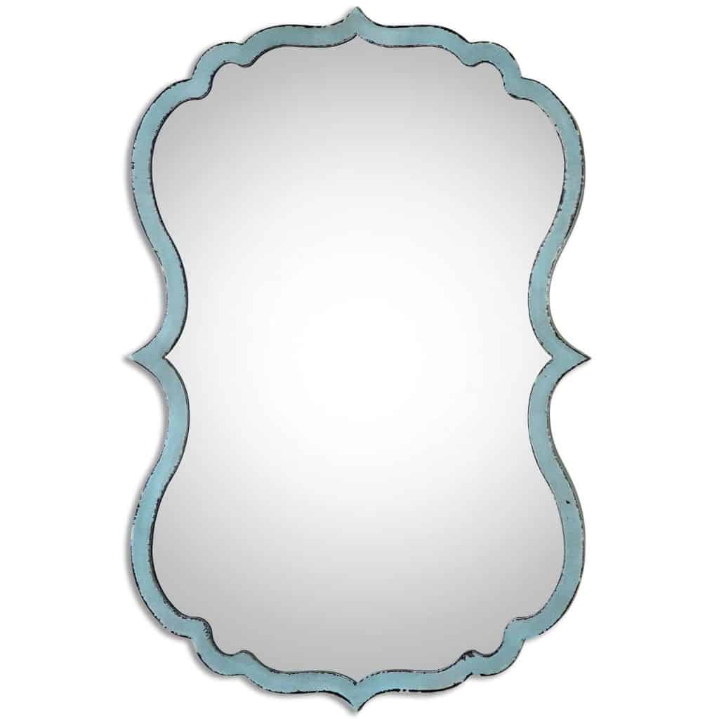 Unusual Curved Shaped Light Blue Wall Bathroom Mirror