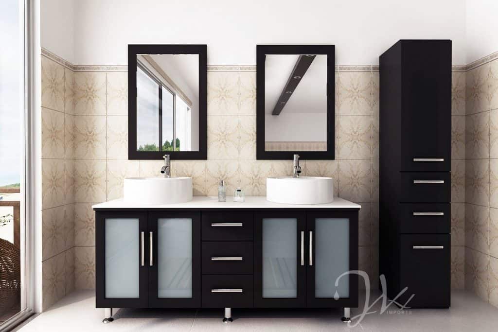 59 inch Double Lune Large Vessel Sink Modern Contemporary Bathroom Vanity with Phoenix Stone Top