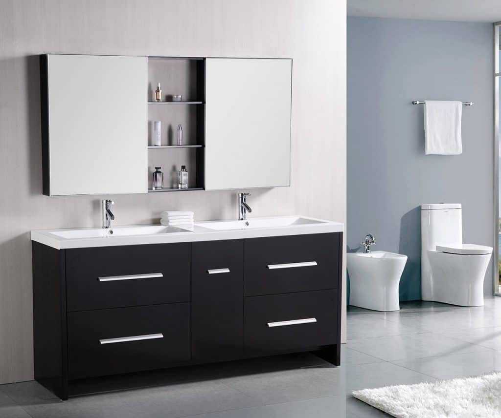 Design Element Perfecta Double Integrated White Acrylic Drop-in Sink Vanity Set, 72-Inch