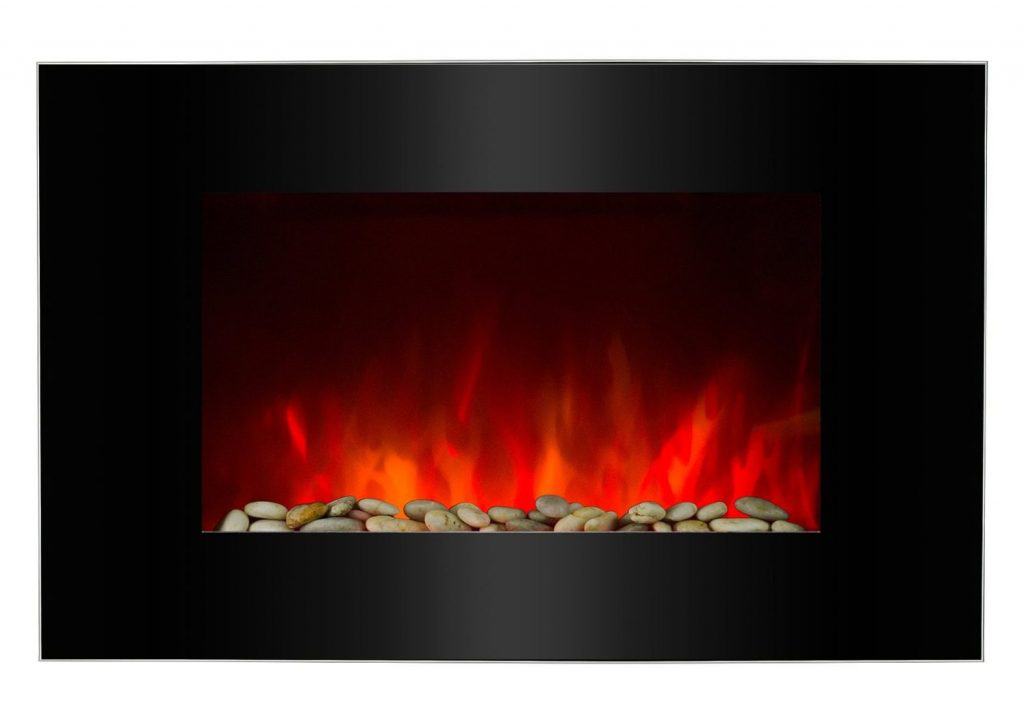 AKDY 36 Wall Mount 2-in-1 Log and Pebble Style Indoor Electric Fireplace Heater