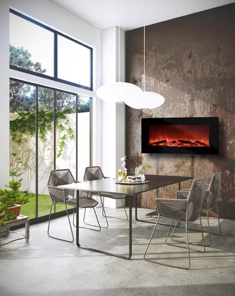 Garibaldi Heating 50 Electric Wall Mounted Fireplace with Remote, Realistic Log Flame Effect, Multiple Heat Settings