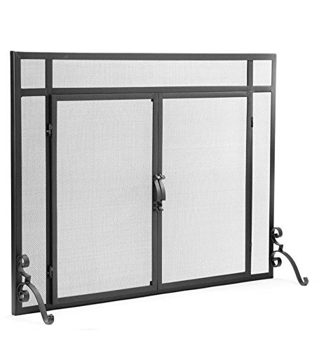 2-Door Solid Steel Flat Guard Fire Screen, Size 39"W x 31"H, in Black
