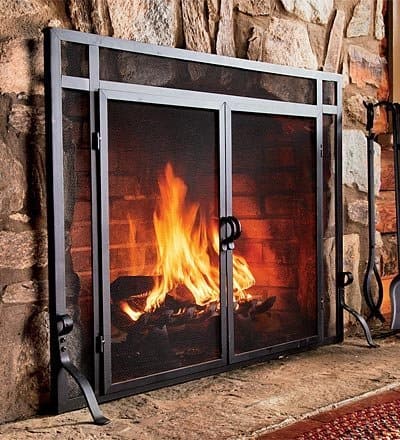 44W x 33H Solid Steel Flat Guard Fire Screen With Doors, in Black
