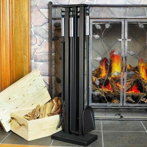5 Pc Fireplace Set in Matte Black w Brushed Steel Finish Handles by Fireside Distributors