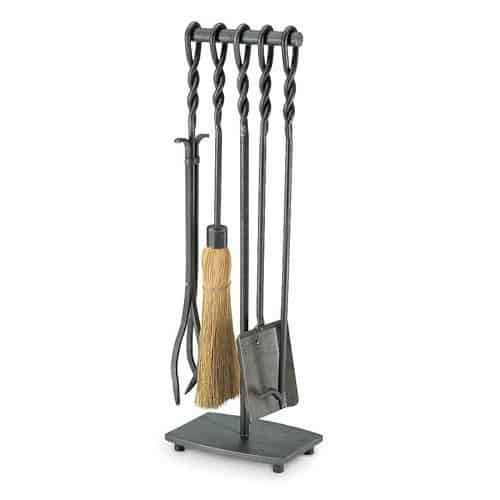 5 Pc T Base Fireplace Set w Spiral Handles in Iron Finish by Fireside Distributors