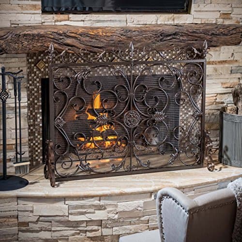 Darcie Black Brushed Gold Finish Wrought Iron Fireplace Screen