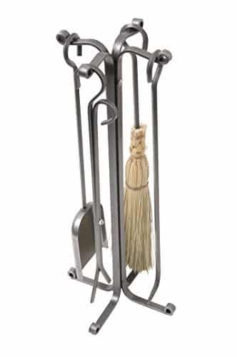 Enclume 4 Piece Rolled Eye Fireplace Tool Set with Stand, Hammered Steel by Enclume