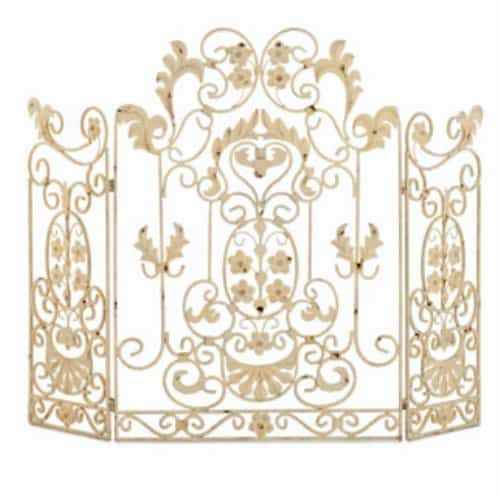 French Country White Iron Fireplace Screen