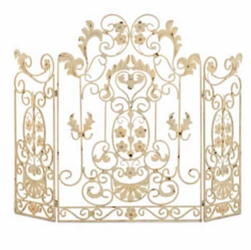 French Country White Iron Fireplace Screen