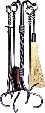 Uniflame, F-1323, 5pc Antique Copper Wrought Iron Fireset with Swirl Handles by Uniflame