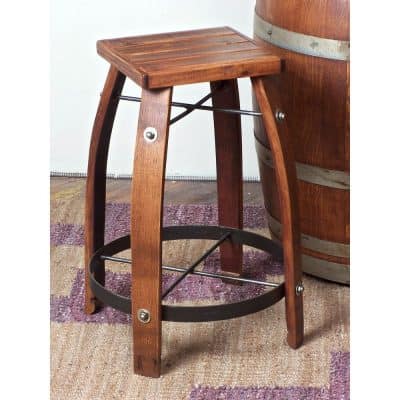 24-Inch Stave Wine Barrel Counter Stool with Wood Seat