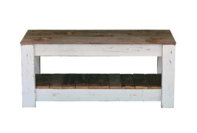 Wooden rectengular table, white wooden legs, shelf at the bottom