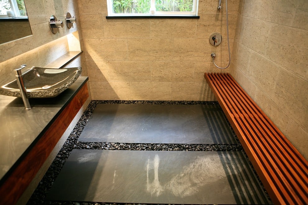stone tile japanese bathtub design in DC Metro