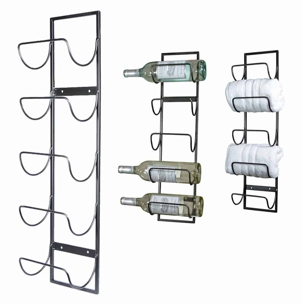5 Bottle Wall Mounted Metal Wine Rack, Towel Rack