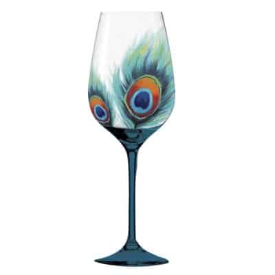 Cypress Home Hand-Painted Peacock Feather Wine Glass