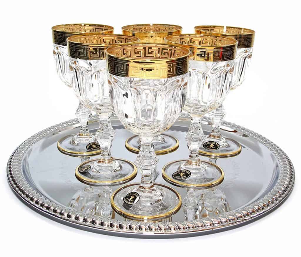 Italian Collection Versace-inspired 'Provenza' 9 Oz Crystal Wine Goblets Glasses, 24K Greek Key Gold-Plated