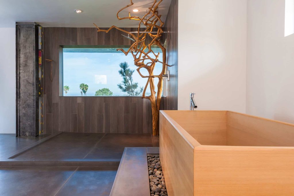 concrete floor and gray floor bathroom idea in San Diego