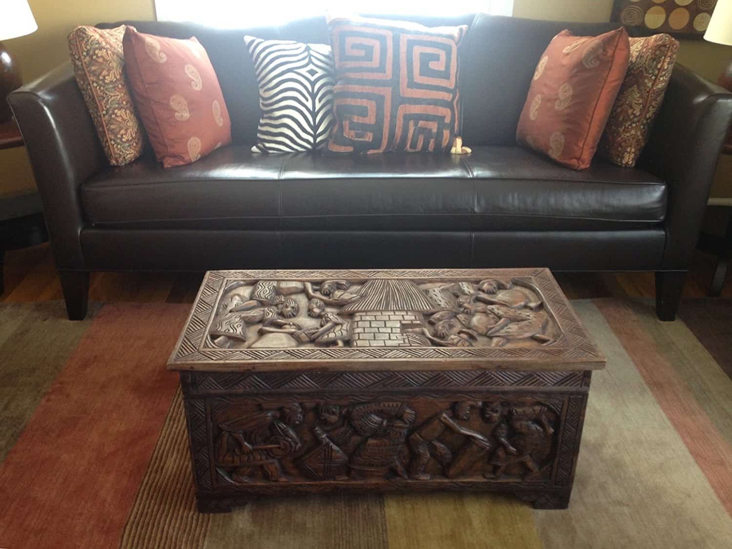African Carved Wooden Handmade Trunk Chest Center Table