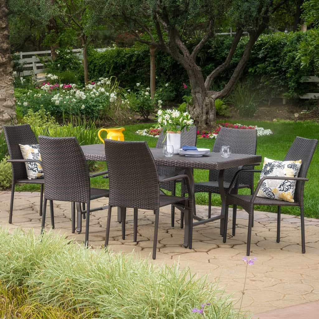 Alexi Outdoor 7 Piece Multibrown Wicker Dining Set