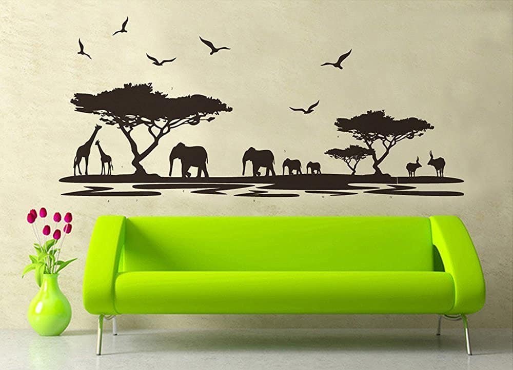 Amaonm® Removable Diy Vinyl Hot Fashion Huge Black Tree Elephant Giraffe Twilight Scene