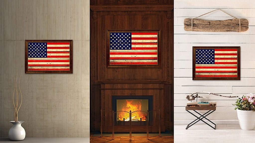 American Vintage Flag Canvas Print Brown Picture Frame