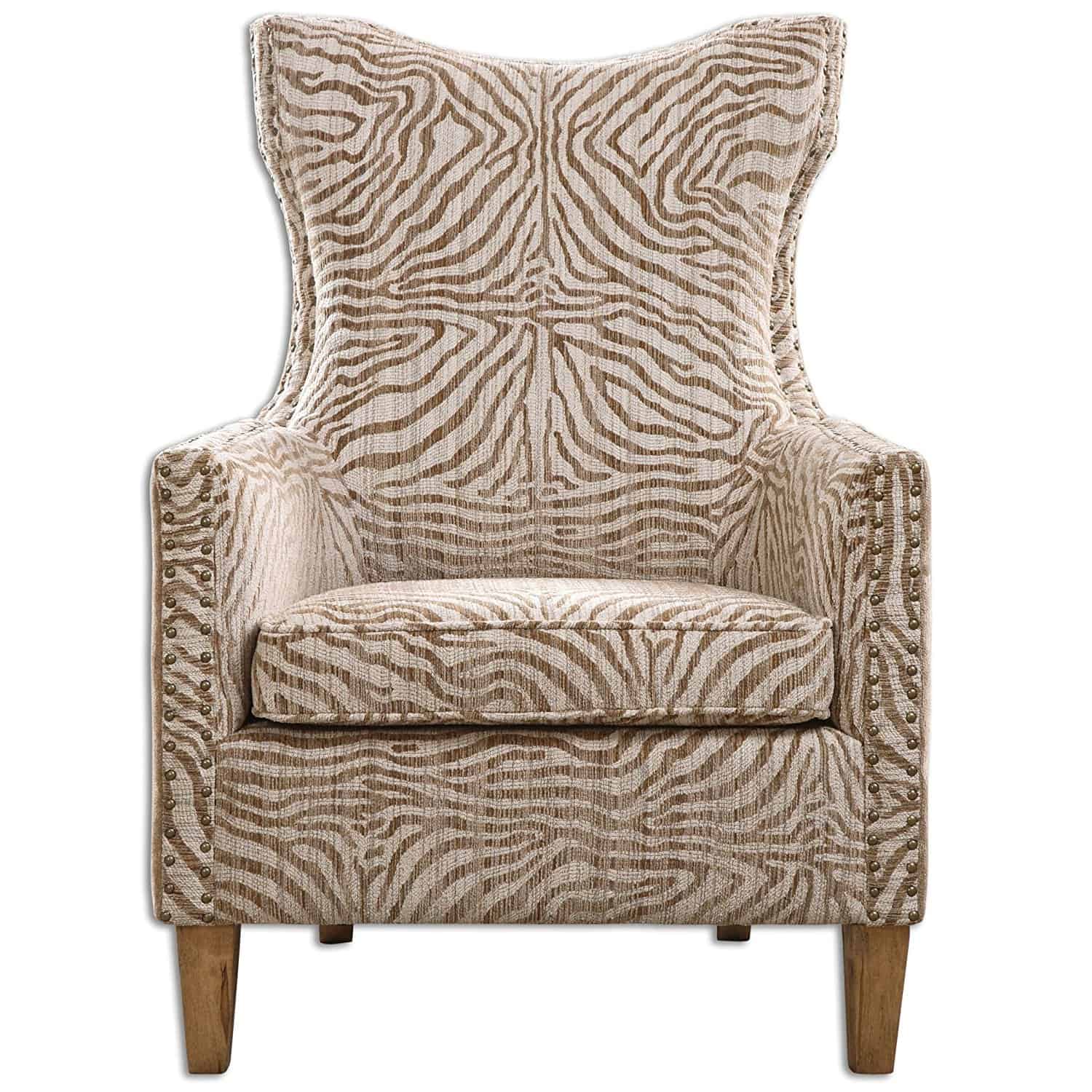 Beige Jungle Print Zebra Arm Chair