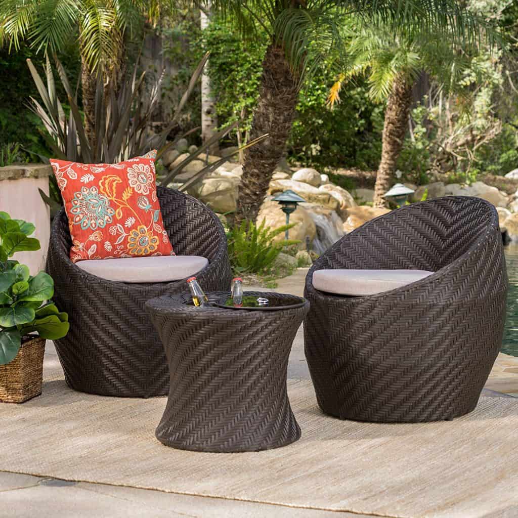 Berkshire Outdoor 3 Pc Wicker Chat Set wWater Resistant Cushions