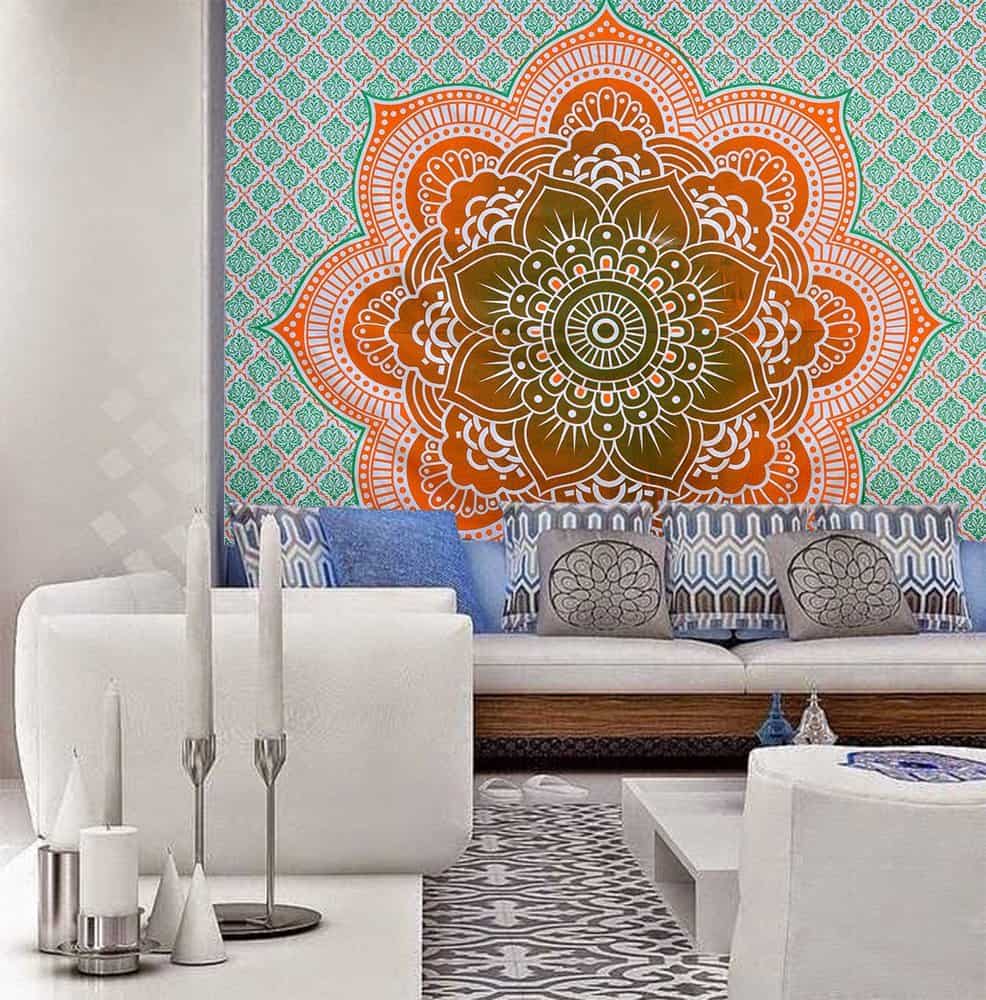 Bohemian Psychedelic Intricate Floral Design Indian Bedspread
