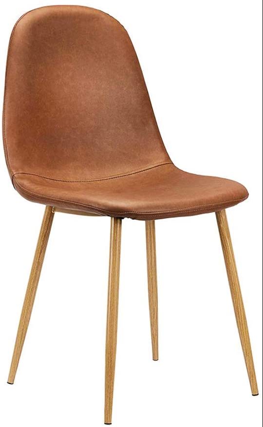 CangLong Washable PU Cushion Seat Back, Mid Century Metal Legs for Kitchen Dining Room Side Chair, Set of 4, Brown